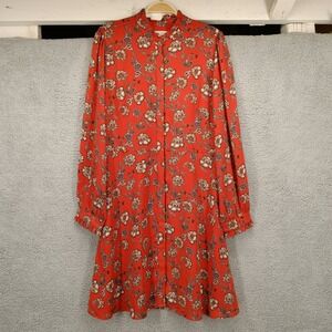 LOFT Size 10 Red Floral Print Dress Long Sleeve‎ Mock Neck Casual Career